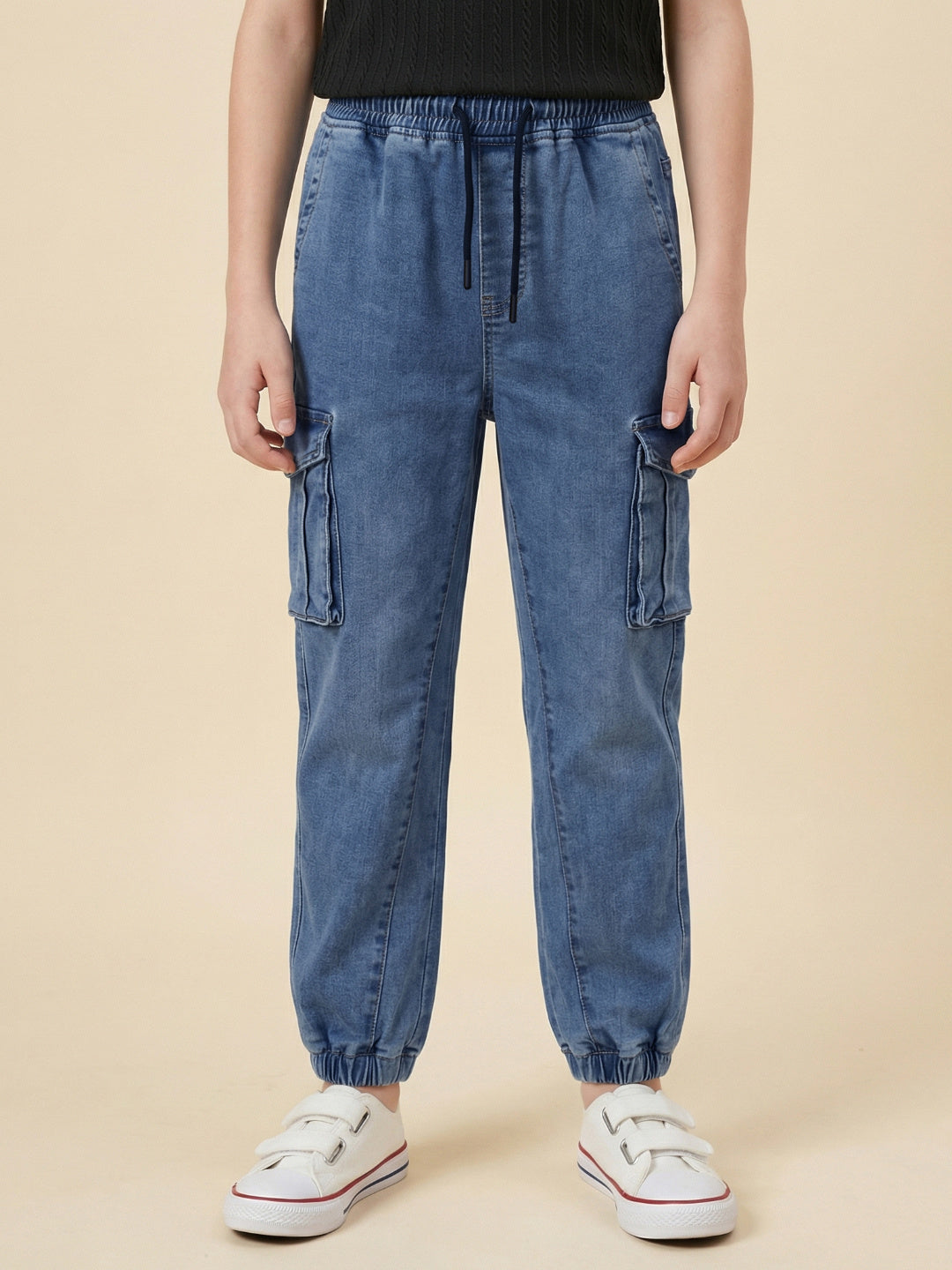 Blue Giraffe Boy Blue Mid Rise Cargo Cotton Jeans