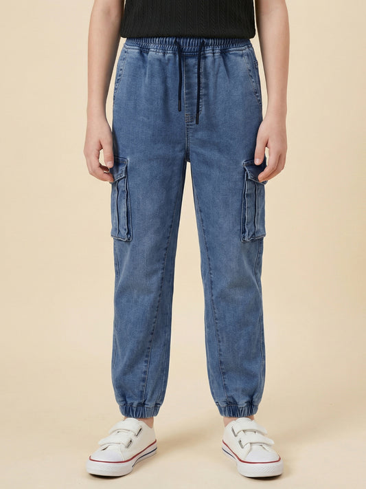 Blue Giraffe Boy Blue Mid Rise Cargo Cotton Jeans