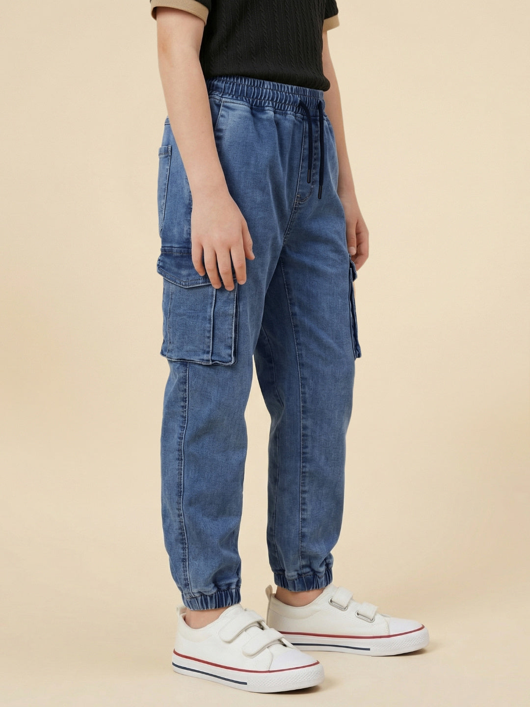 Blue Giraffe Boy Blue Mid Rise Cargo Cotton Jeans