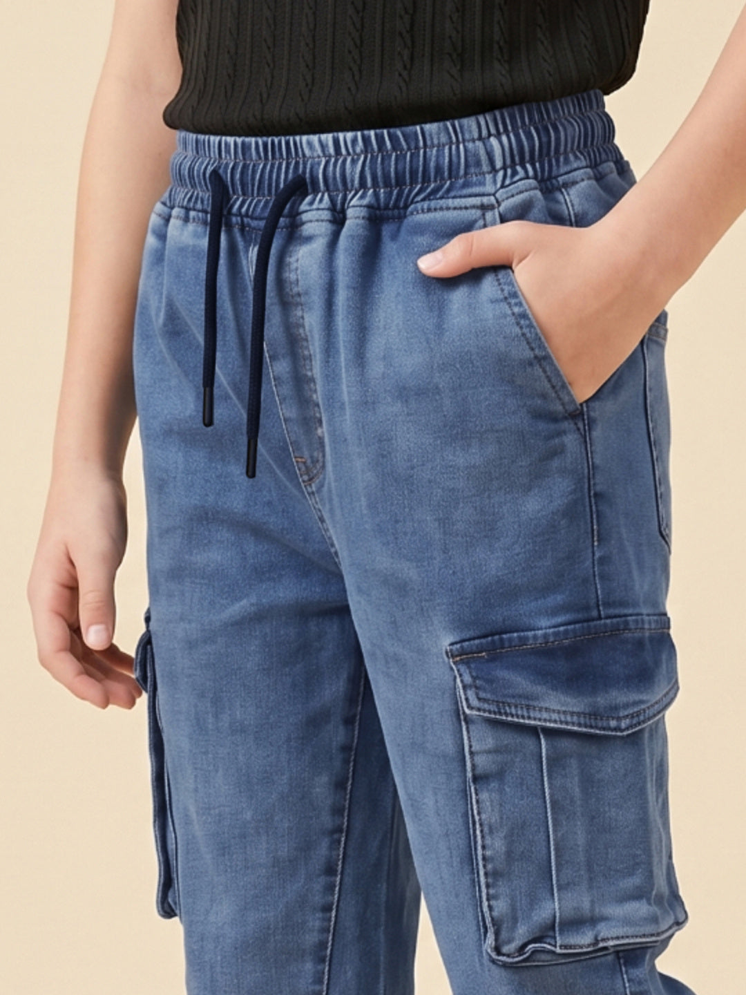 Blue Giraffe Boy Blue Mid Rise Cargo Cotton Jeans