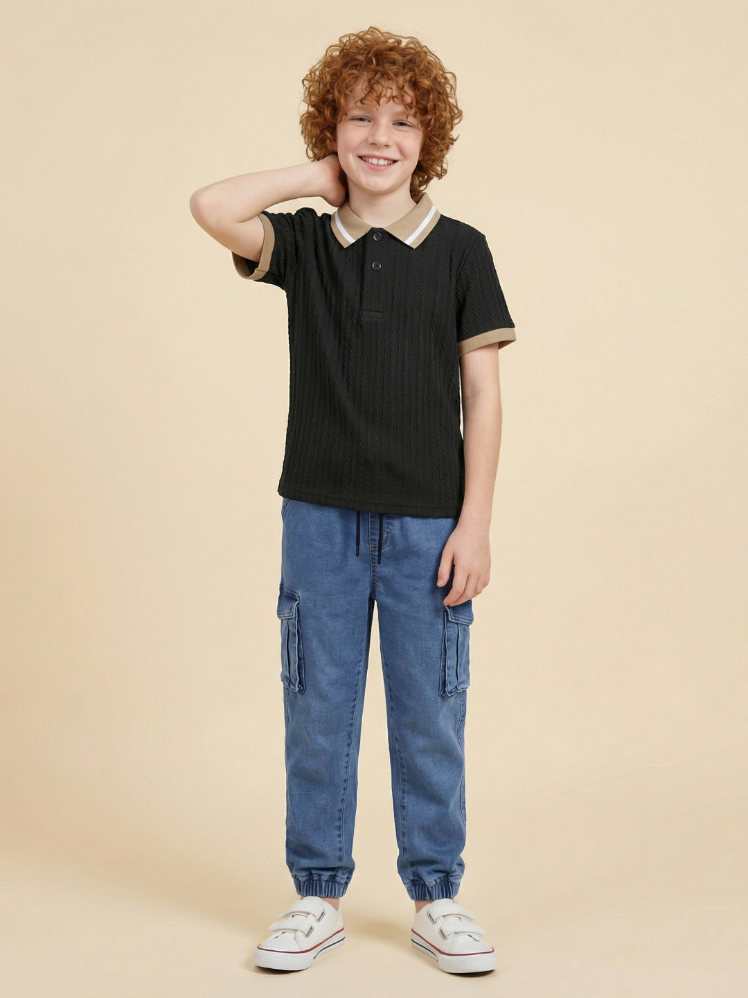 Blue Giraffe Blue Solid Stretchable Cargo Fit Jeans