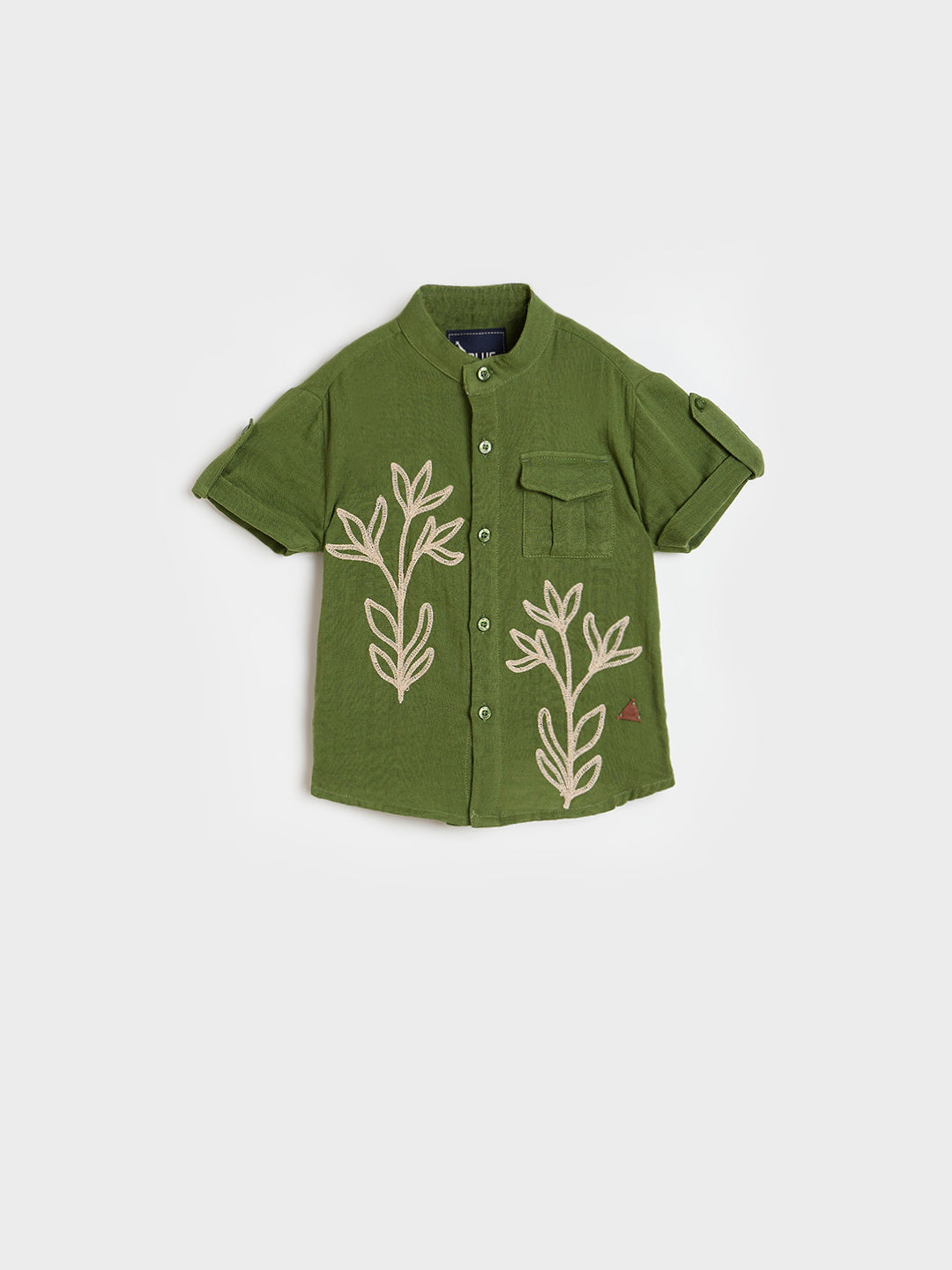 Blue Giraffe Boys Olive Green Floral Shirt