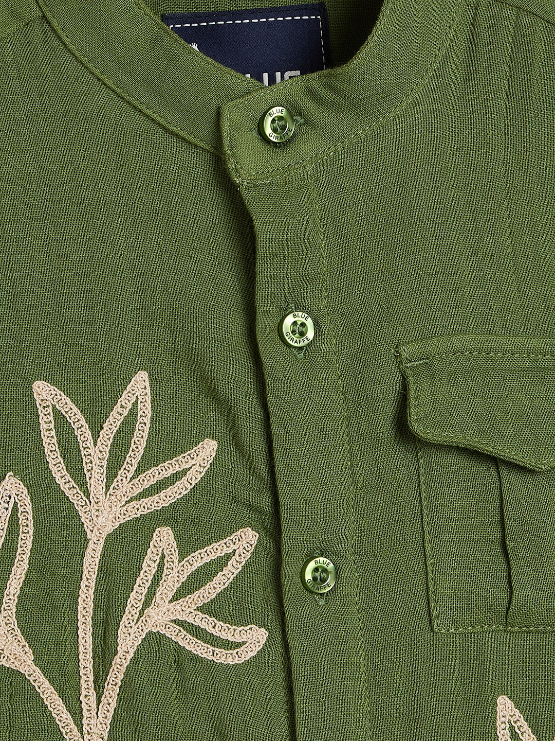 Blue Giraffe Boys Olive Green Floral Shirt