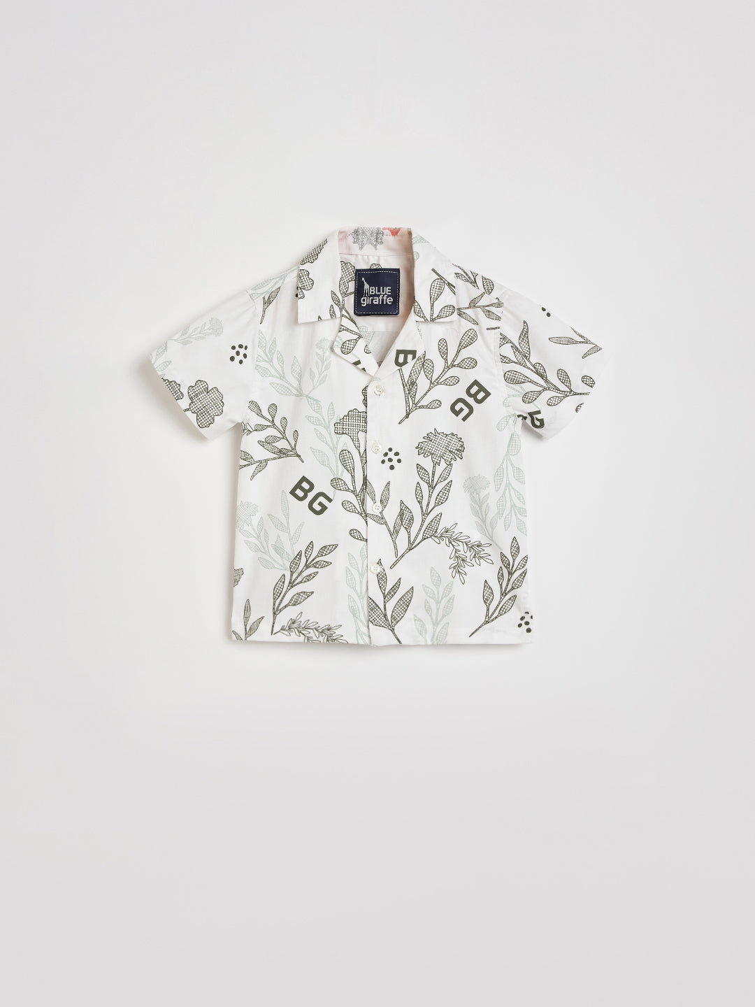 Blue Giraffe Boys White Printed Regular Fit Pure Cotton Shirt