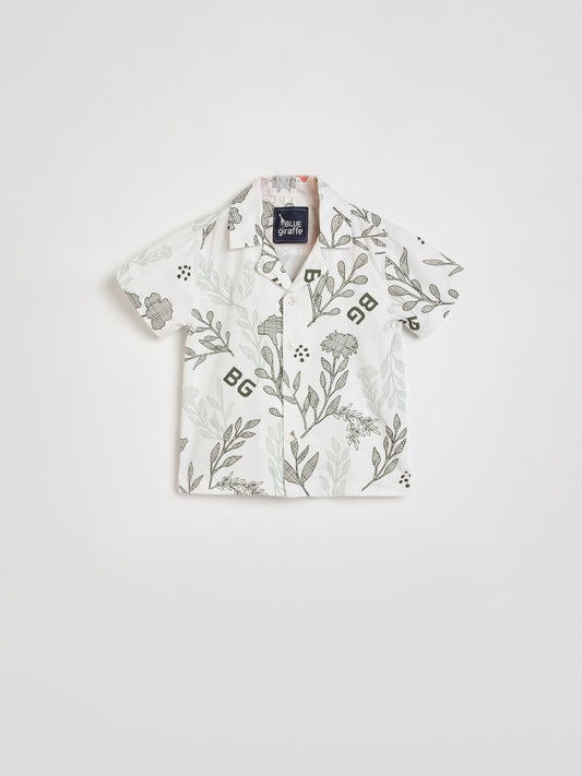 Blue Giraffe Boys White Printed Shirt