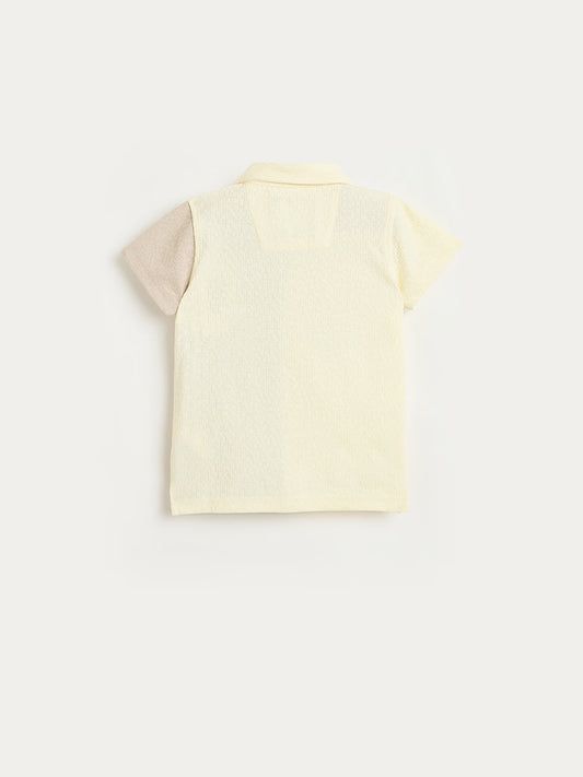 Blue Giraffe Boys Beige Colourblocked Shirt