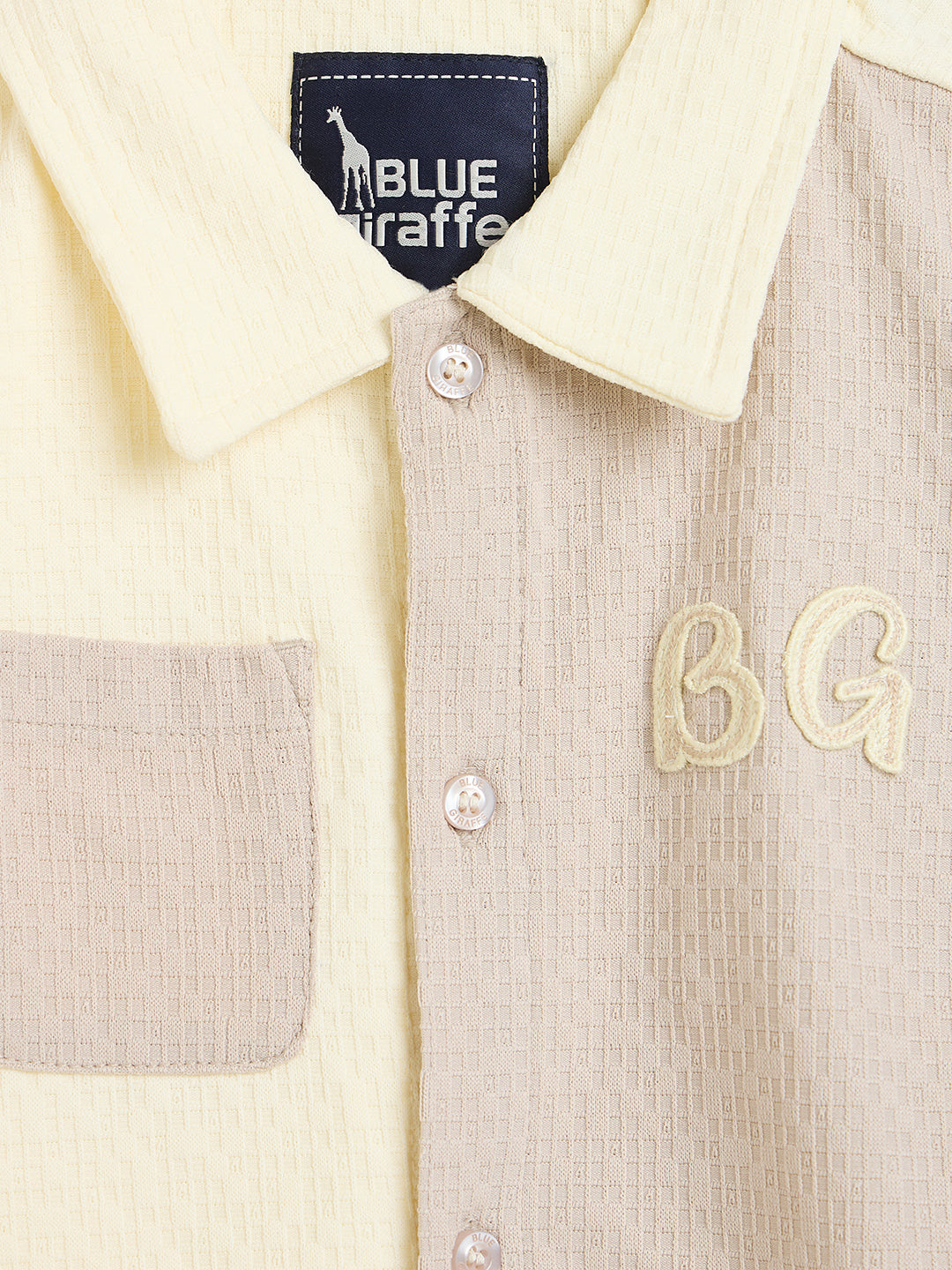 Blue Giraffe Boys Beige Colourblocked Shirt