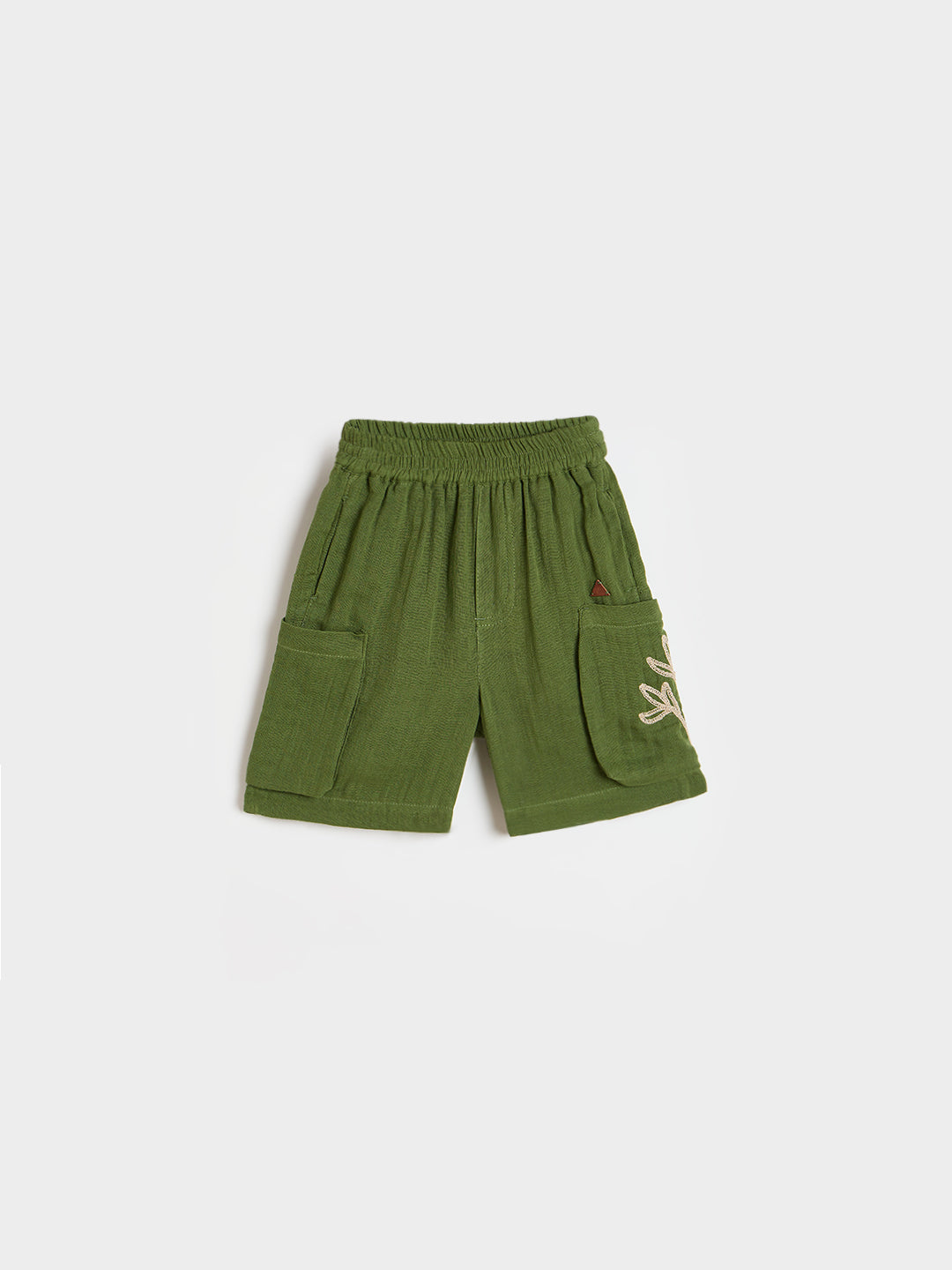 Blue Giraffe Boys Olive Green Solid Regular Fit Pure Cotton Shorts