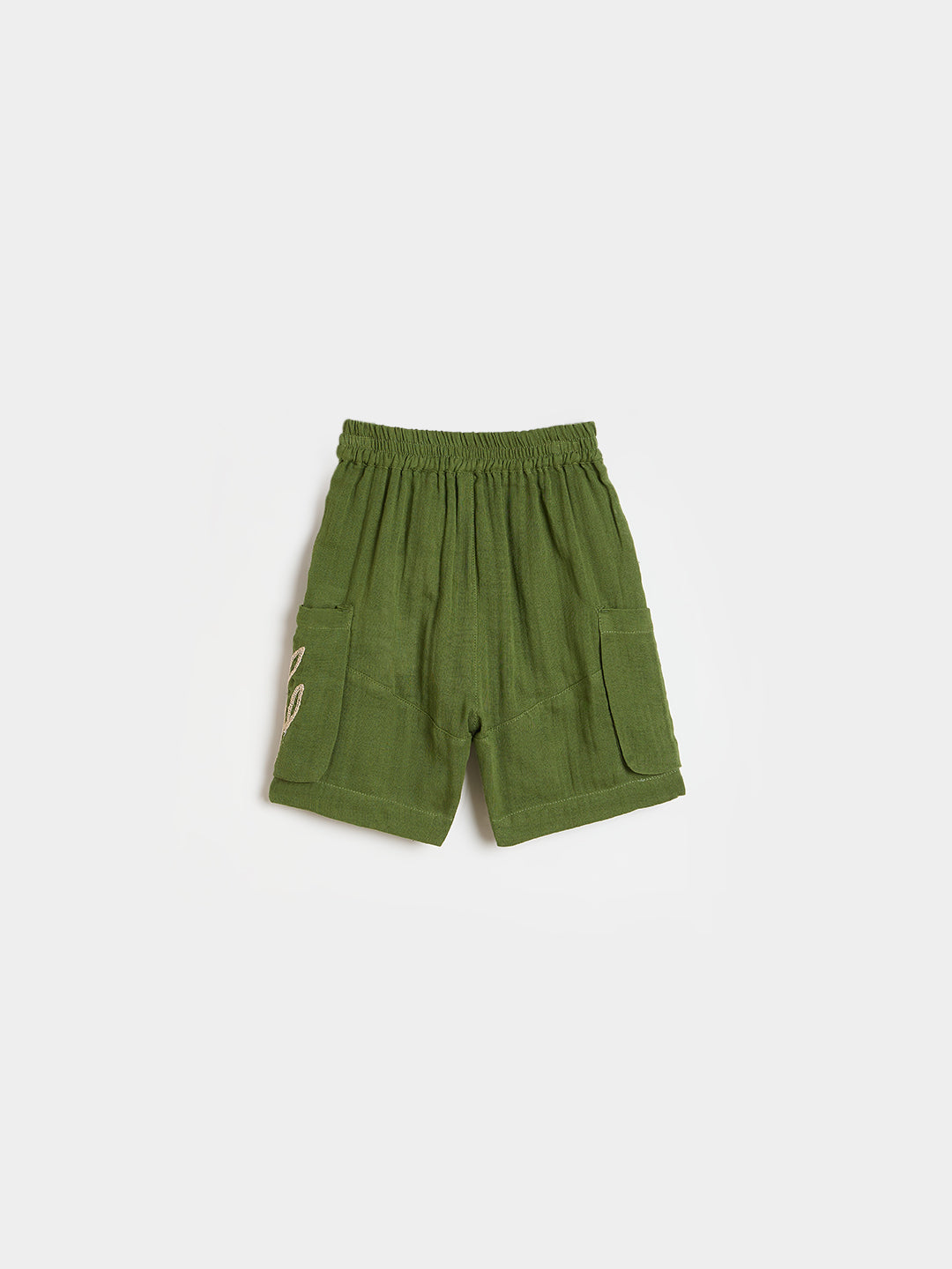 Blue Giraffe Boys Olive Green Solid Regular Fit Pure Cotton Shorts
