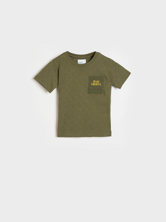 Blue Giraffe Boys Olive Green Solid Regular Fit Pure Cotton T-Shirt