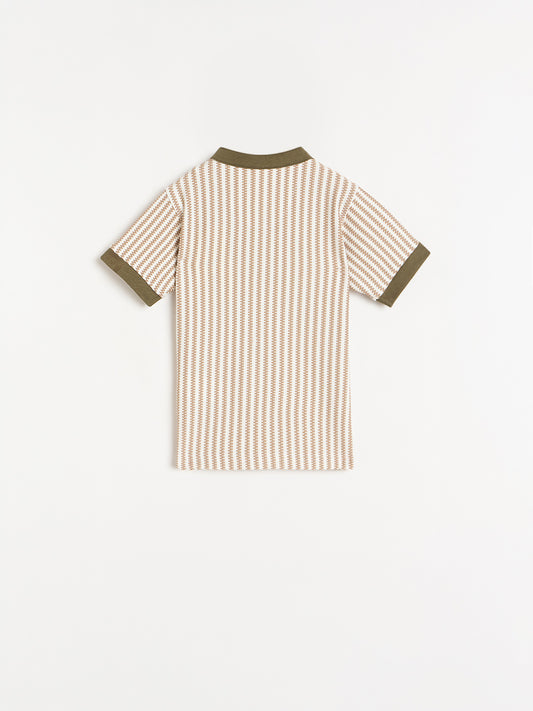 Blue Giraffe Boys Striped Beige T-Shirt