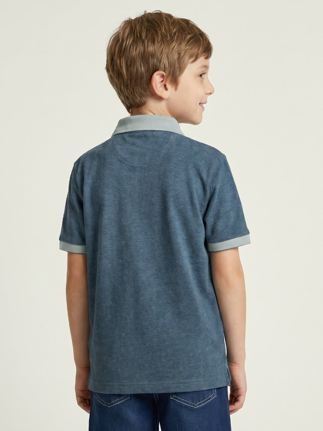 Blue Giraffe Boys Teal Textured Regular Fit Polo T-Shirt