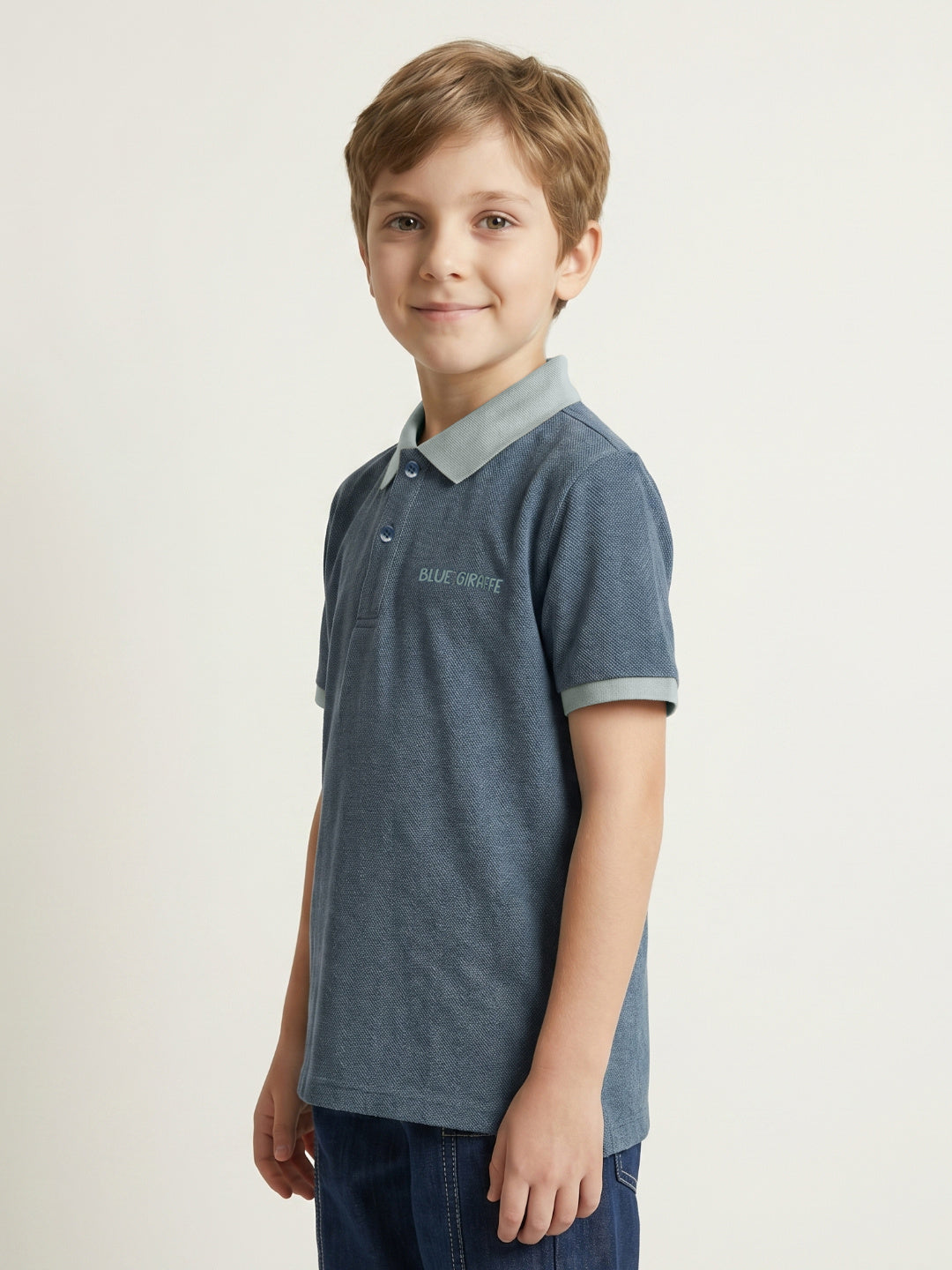Blue Giraffe Boys Teal Textured Regular Fit Polo T-Shirt