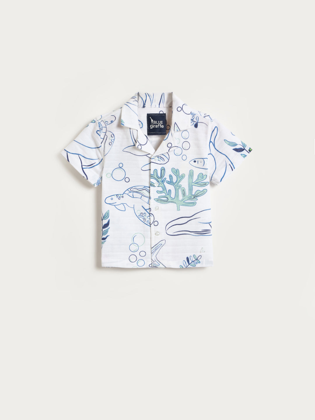Blue Giraffe Boys White Printed Regular Fit Pure Cotton Shirt