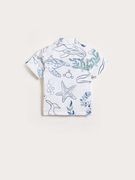 Blue Giraffe Boys White Printed Shirt