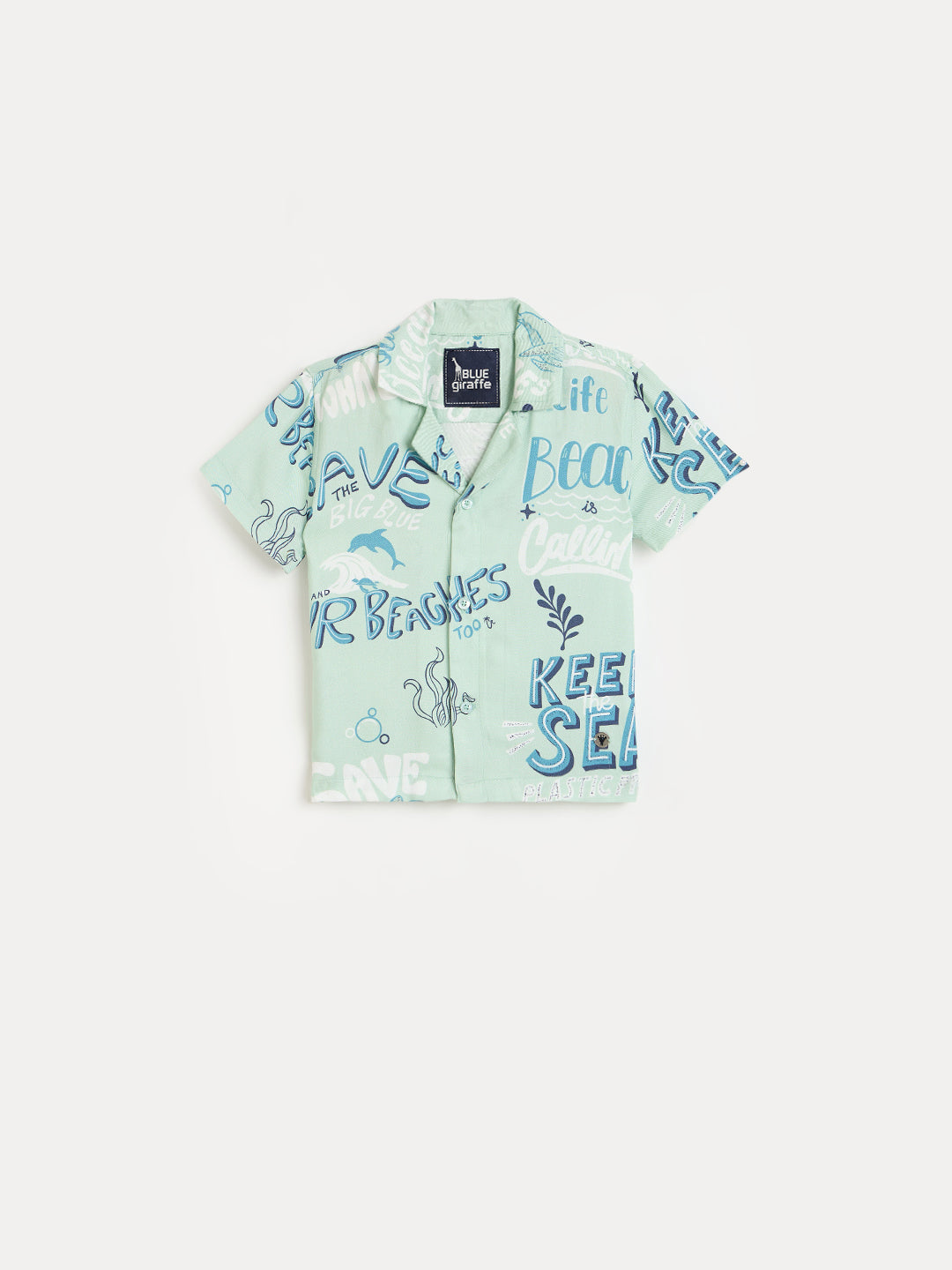 Blue Giraffe Boys Mint Green Printed Shirt
