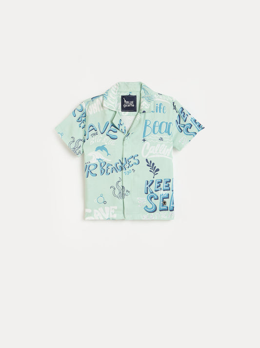 Blue Giraffe Boys Mint Green Printed Shirt