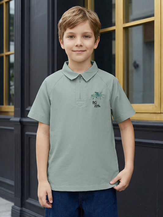 Blue Giraffe Boy Green Cotton Shirt