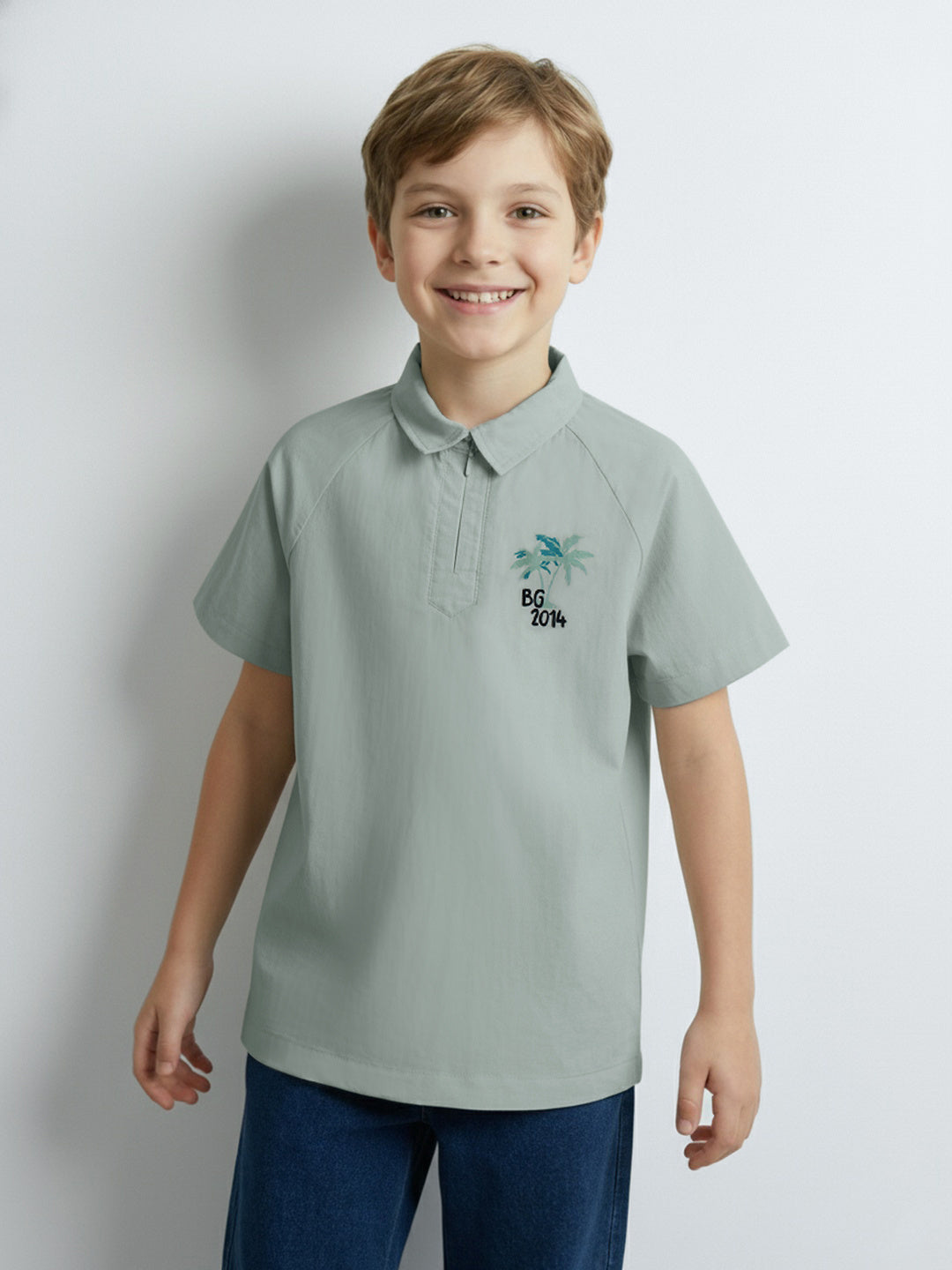 Blue Giraffe Boy Green Cotton Shirt