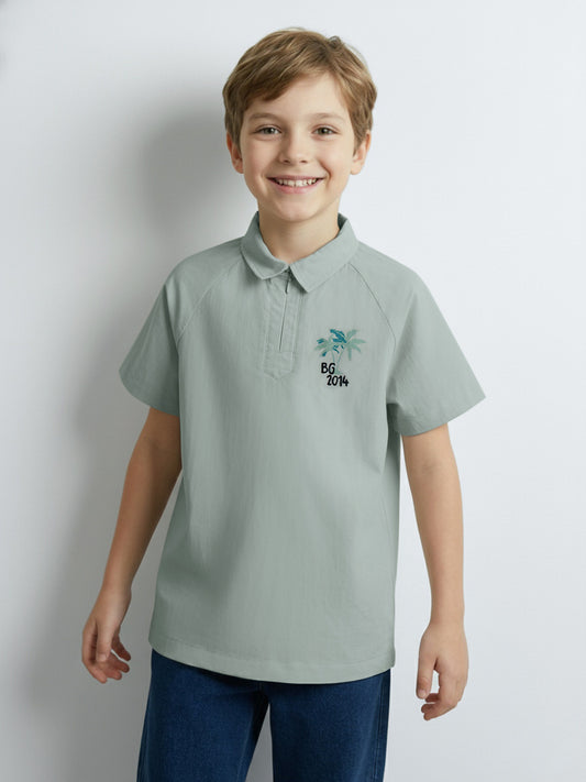 Blue Giraffe Boy Green Cotton Shirt