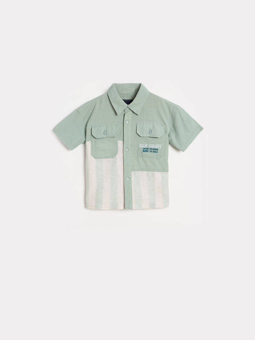 Blue Giraffe Boys Colourblocked Green Shirt