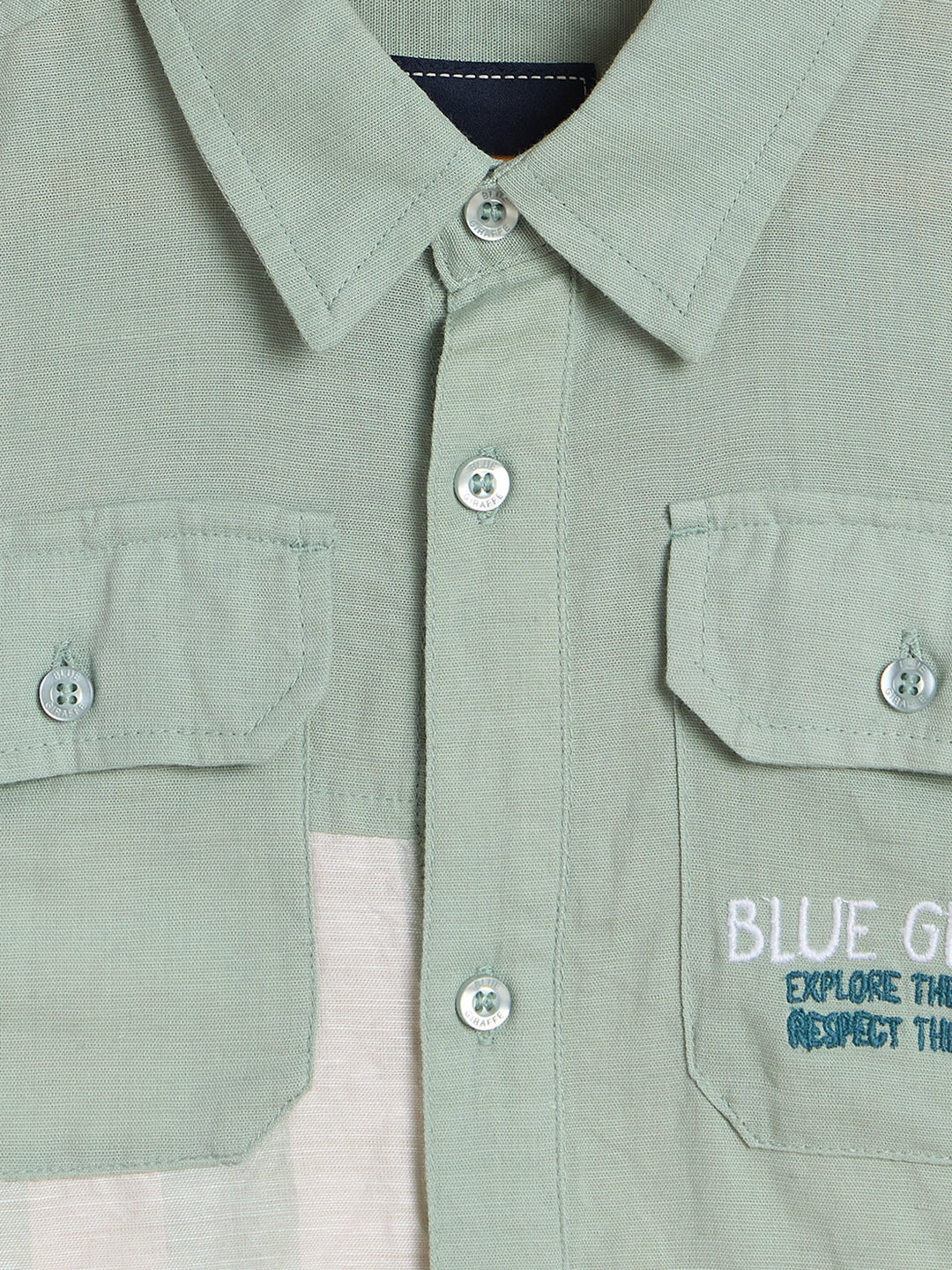 Blue Giraffe Boys Colourblocked Green Shirt