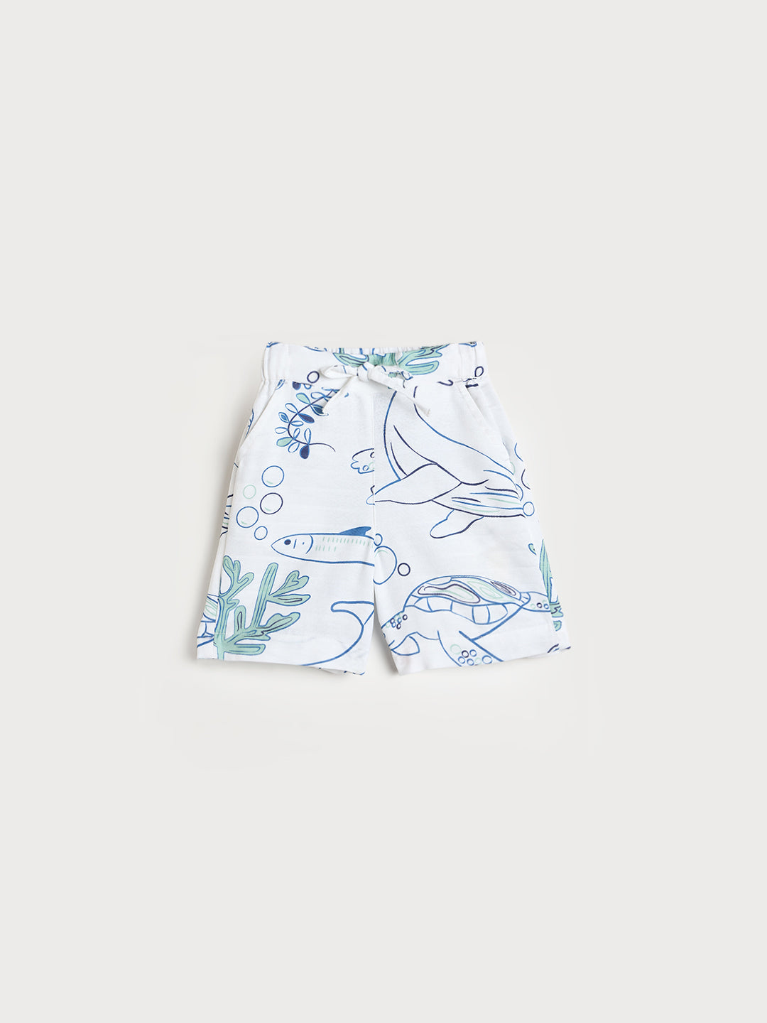 Blue Giraffe Boys White Printed Short