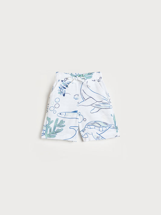 Blue Giraffe Boys White Printed Short