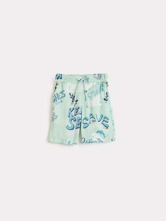 Blue Giraffe Boys Mint Green Printed Regular Fit Shorts