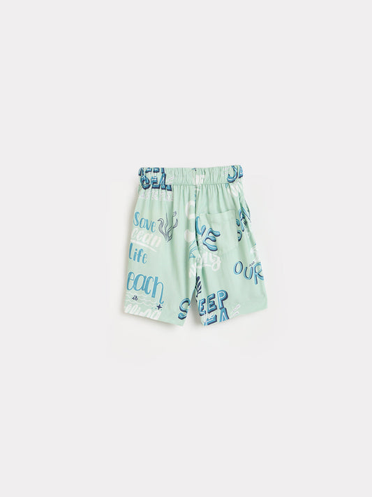 Blue Giraffe Boys Mint Green Printed Regular Fit Shorts