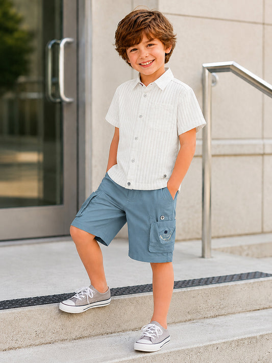 Blue Giraffe Boys Blue Solid Regular Fit Pure Cotton Shorts