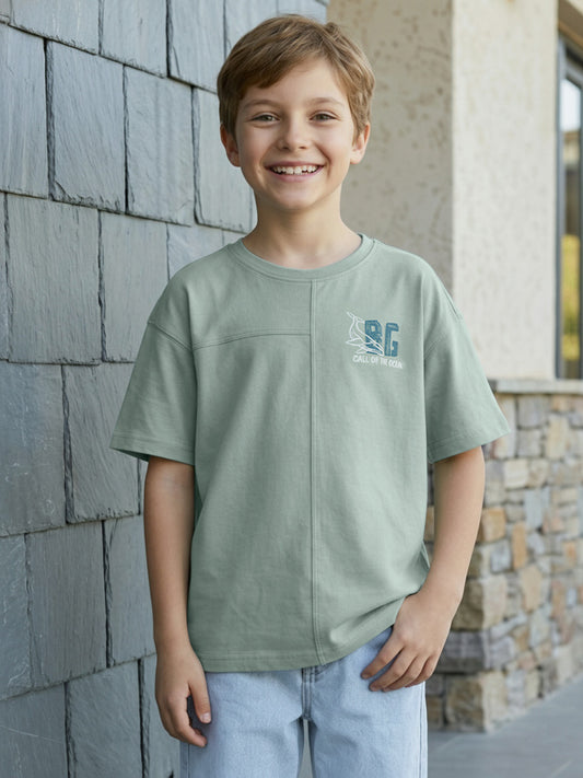 Blue Giraffe Boy Green Cotton T-Shirt
