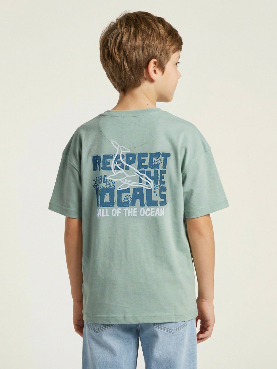 Blue Giraffe Boy Green Cotton T-Shirt