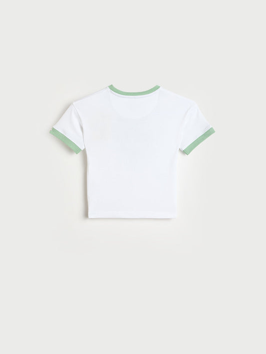 Blue Giraffe Boys White Printed Round Neck T-Shirt