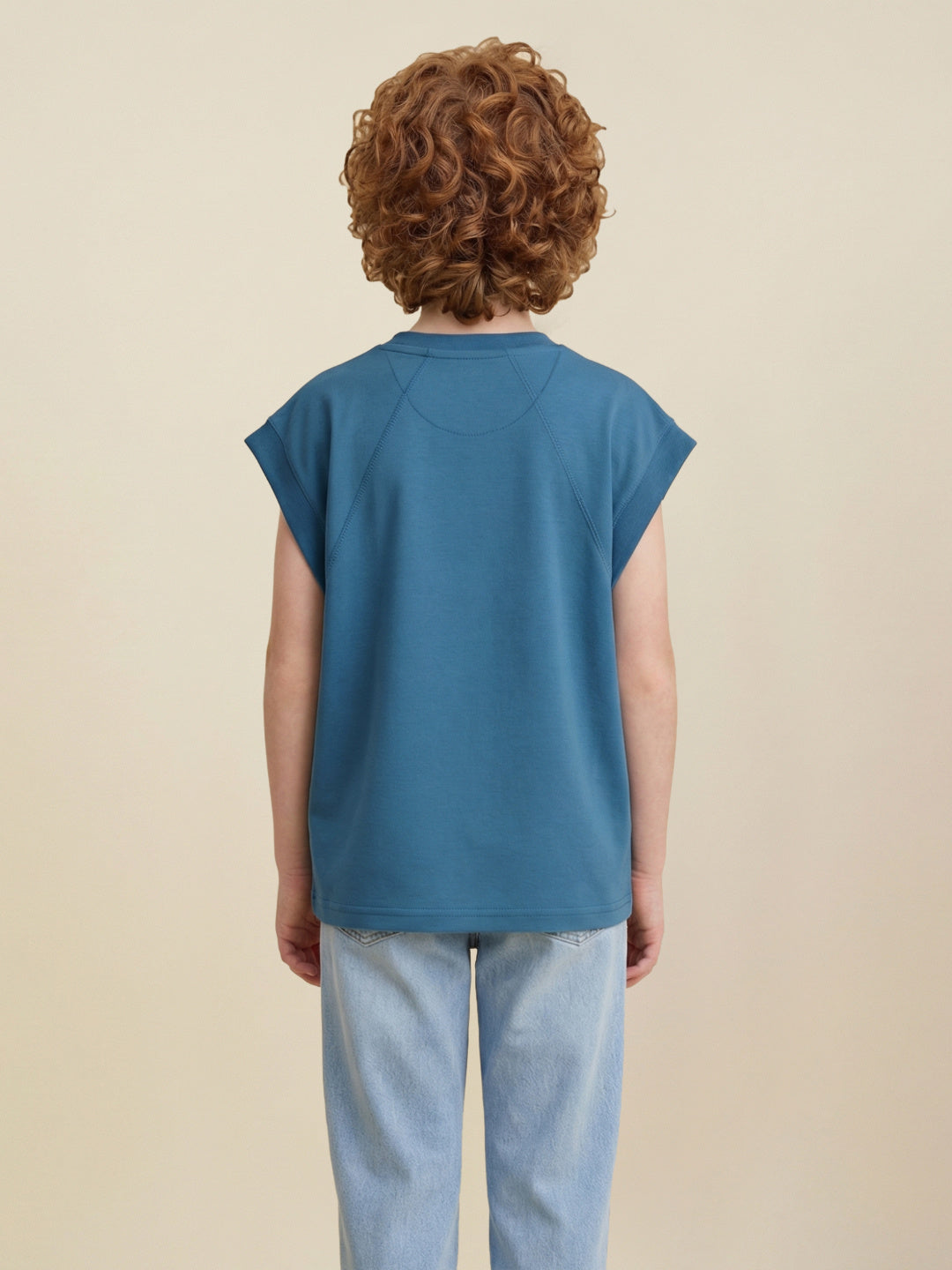 Blue Giraffe Boy Teal Printed Cotton T-Shirt