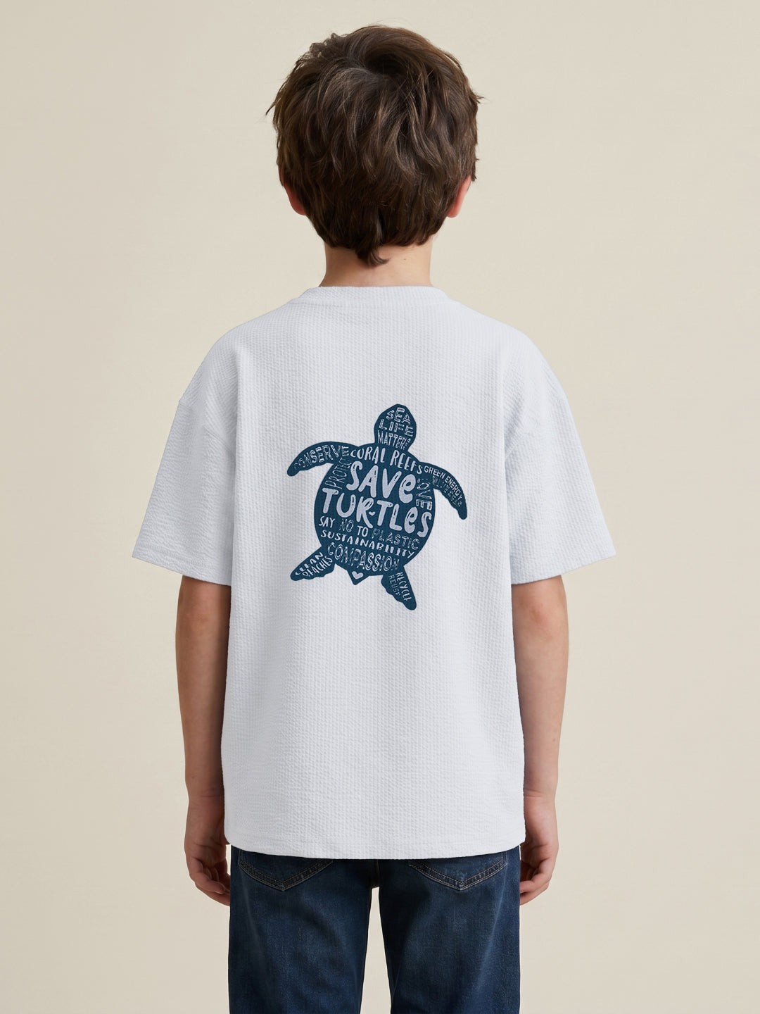 Blue Giraffe White Solid Boys T Shirt