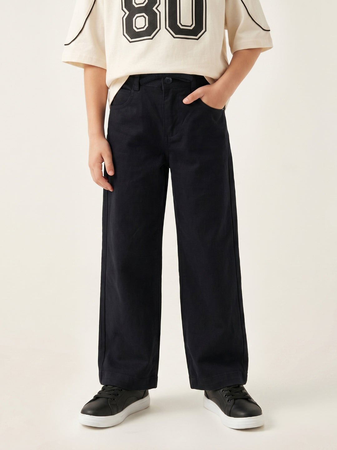Blue Giraffe Boys Black Solid Regular Fit Trouser