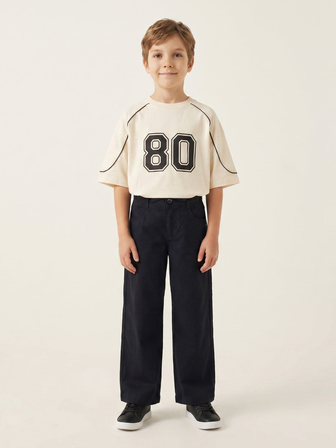 Blue Giraffe Boys Black Solid Regular Fit Trouser