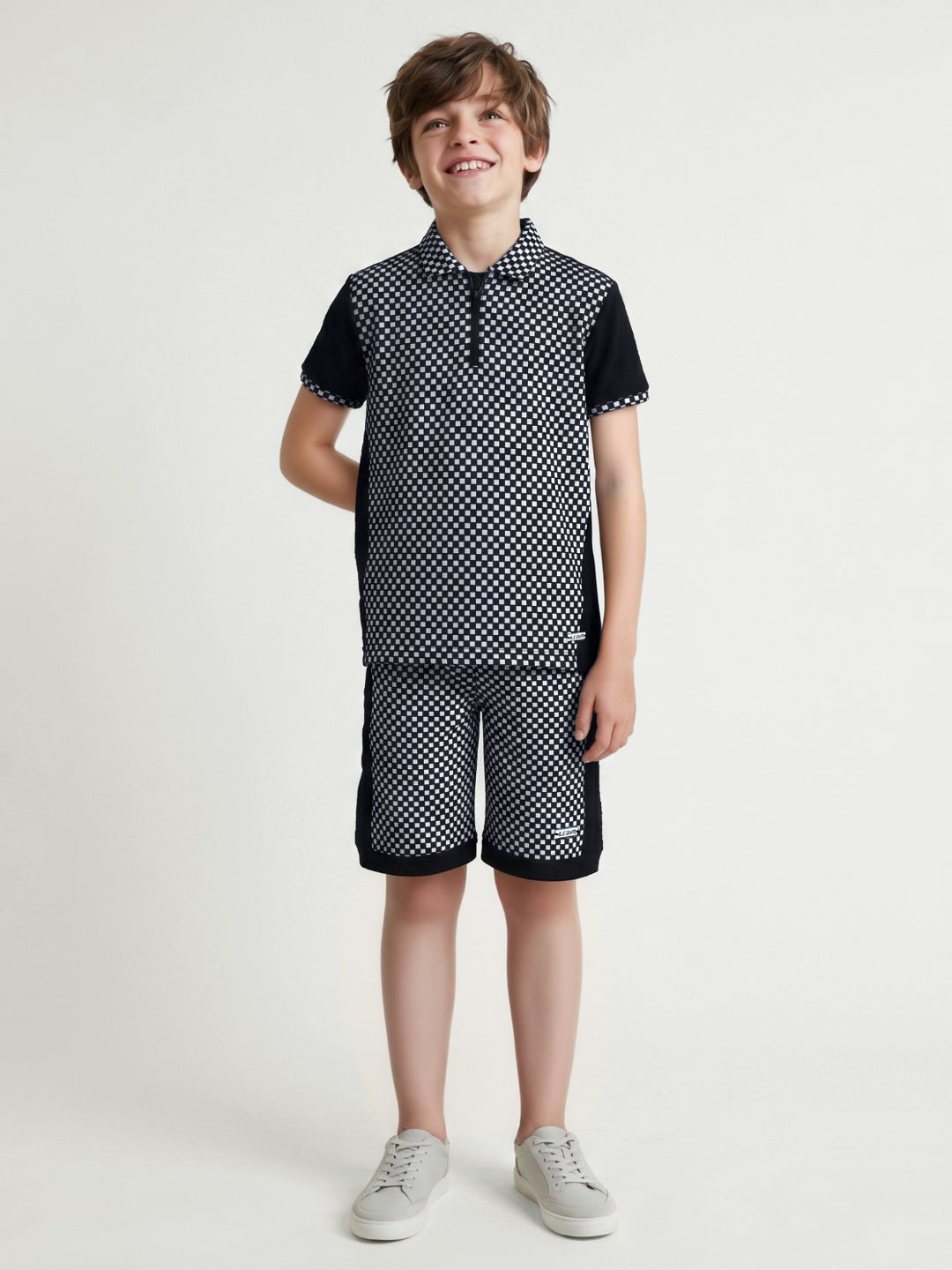 Blue Giraffe Black Checked Boys Polo T-Shirt