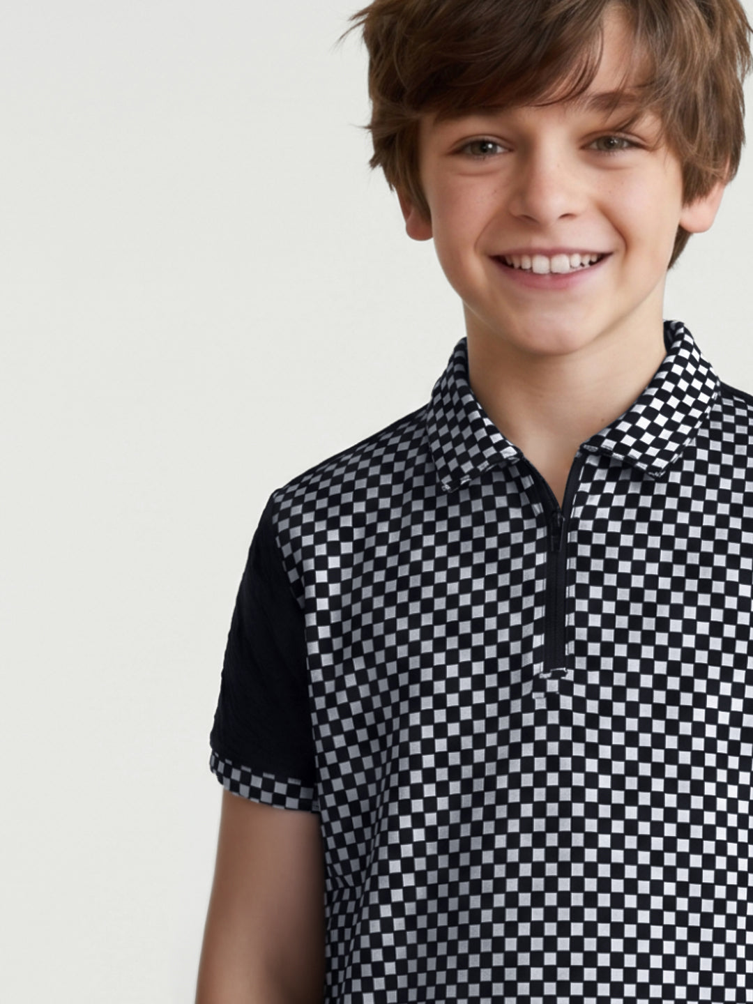 Blue Giraffe Black Checked Boys Polo T-Shirt