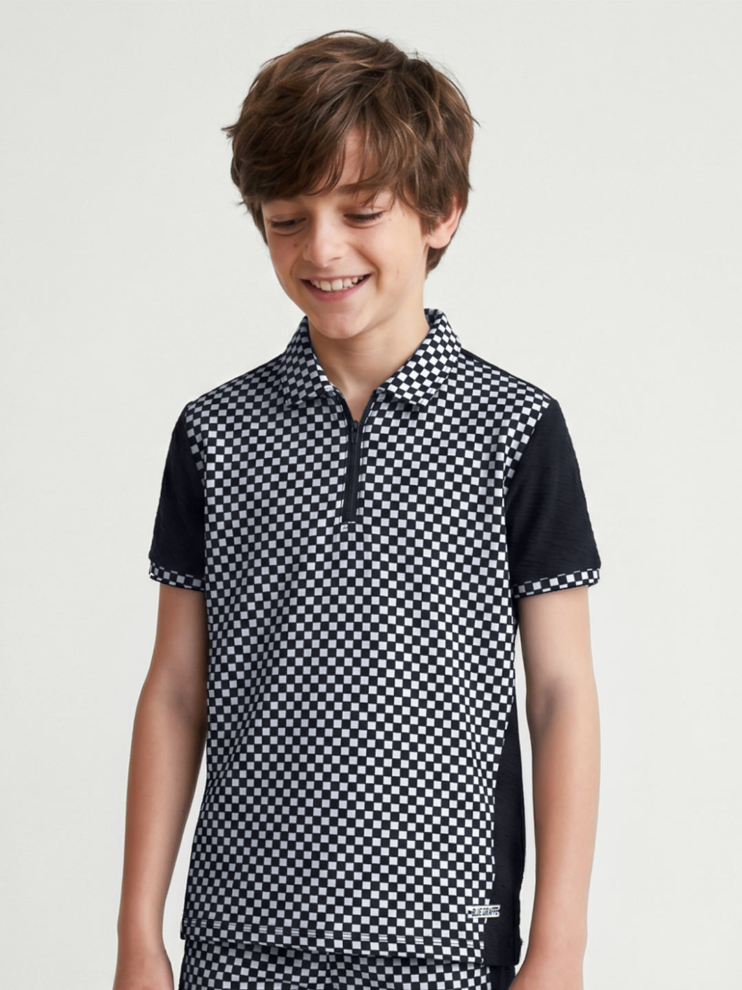 Blue Giraffe Black Checked Boys Polo T-Shirt