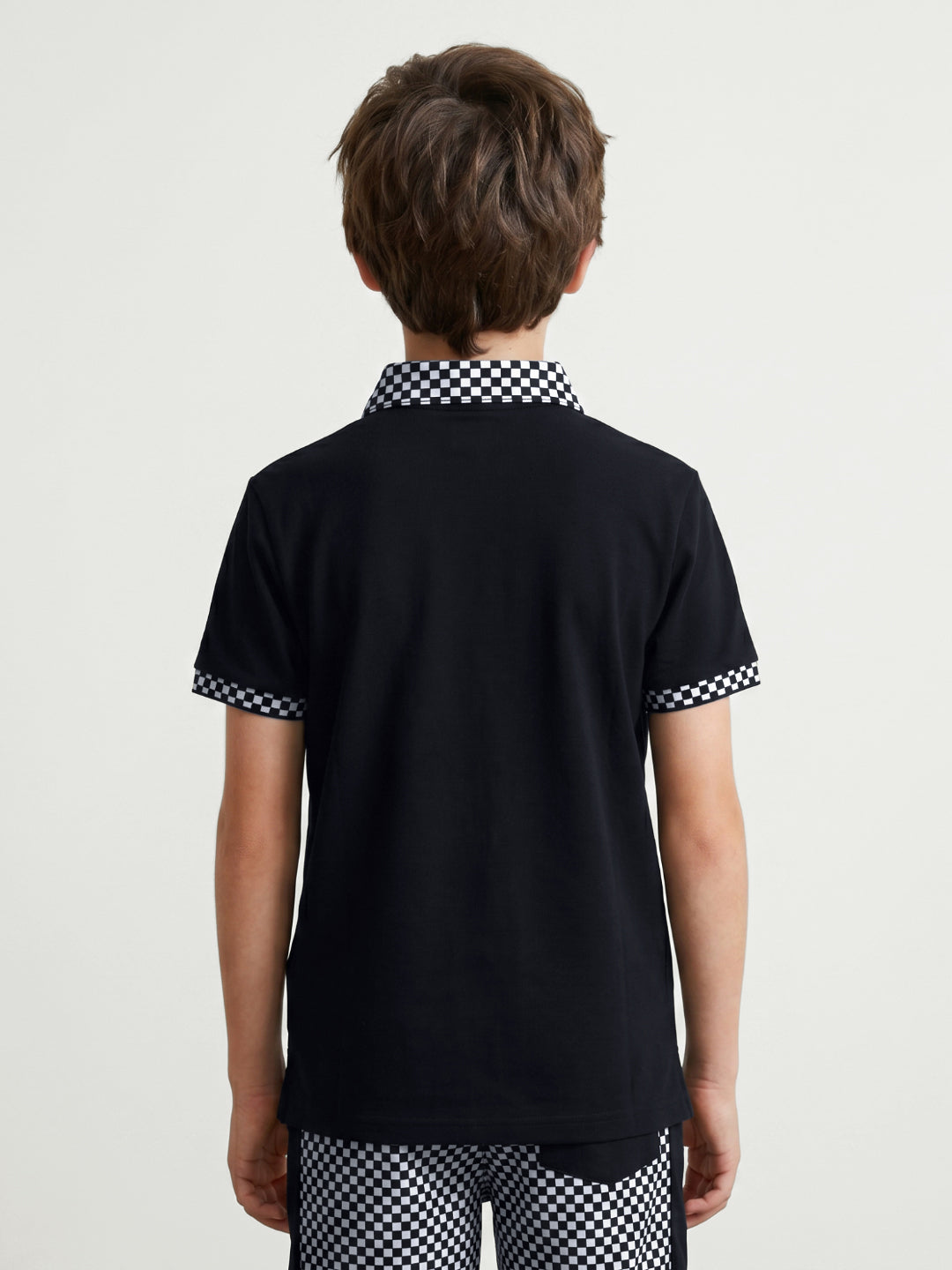 Blue Giraffe Black Checked Boys Polo T-Shirt