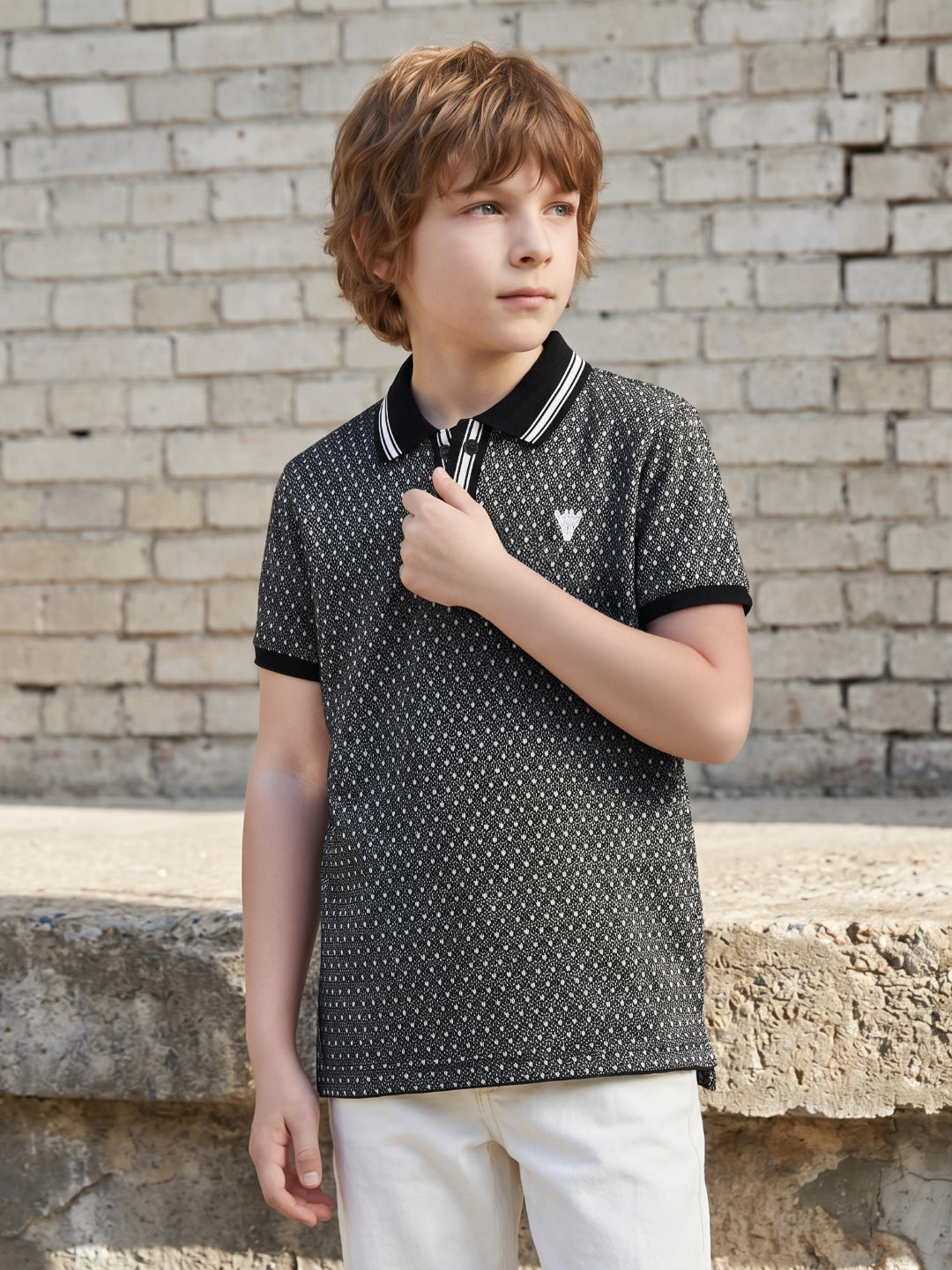 Blue Giraffe Black Jacquard Boys Polo T-Shirt