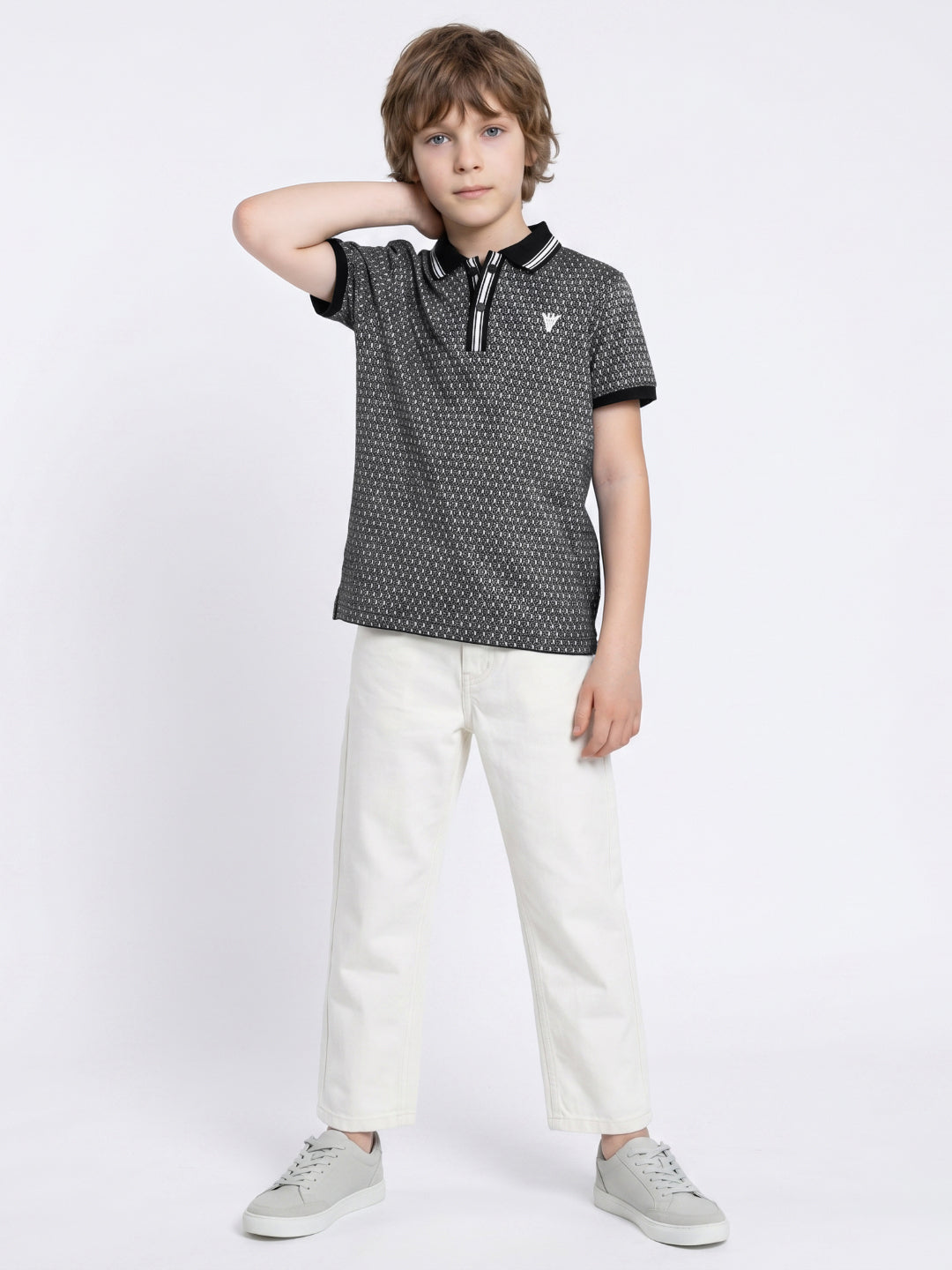 Blue Giraffe Black Jacquard Boys Polo T-Shirt