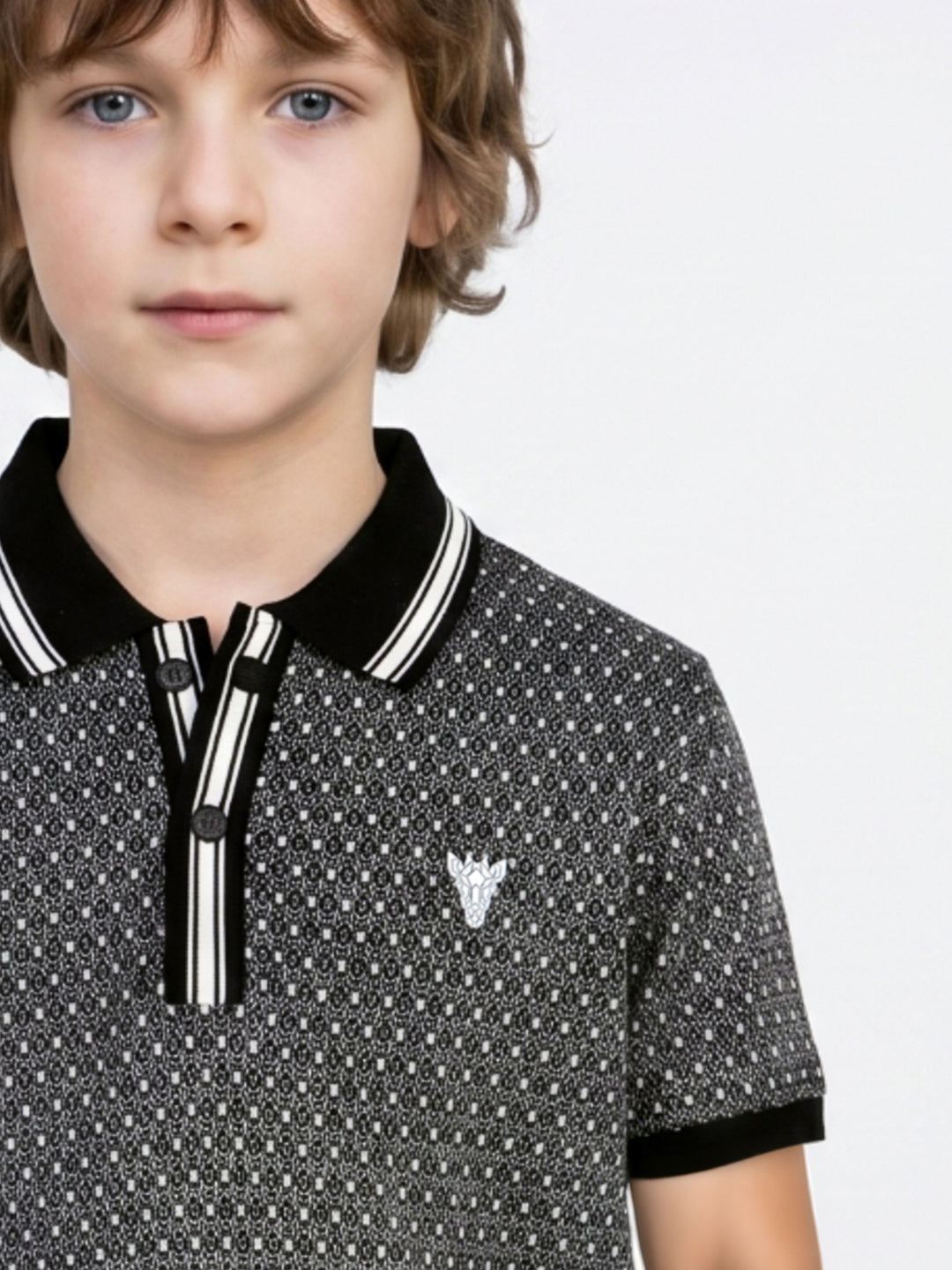 Blue Giraffe Black Jacquard Boys Polo T-Shirt