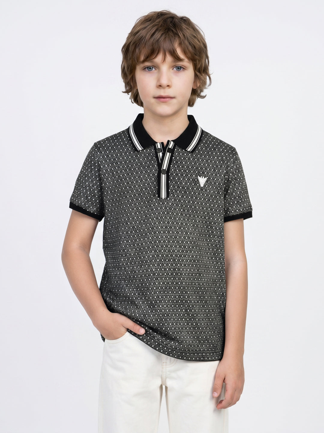 Blue Giraffe Black Jacquard Boys Polo T-Shirt