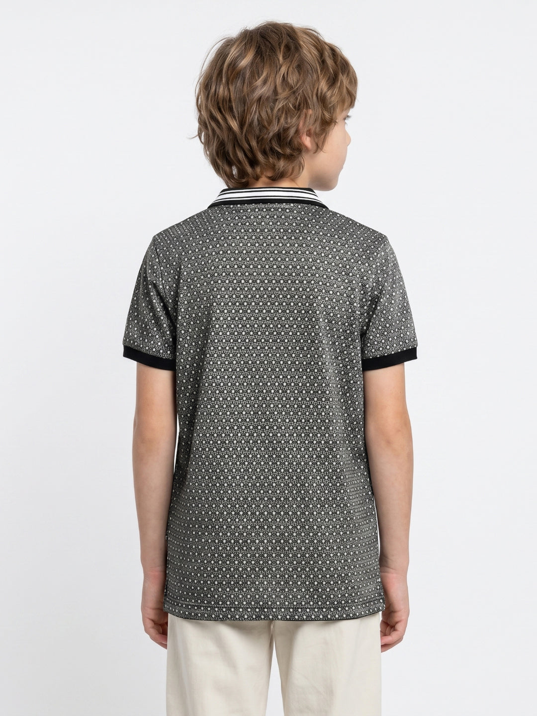 Blue Giraffe Black Jacquard Boys Polo T-Shirt