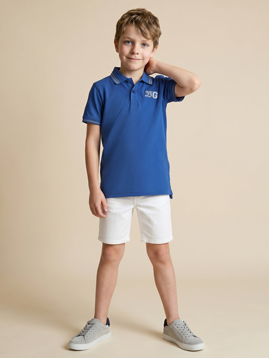 Blue Giraffe Boys Blue Solid Regular Fit Pure Cotton Polo T-Shirt