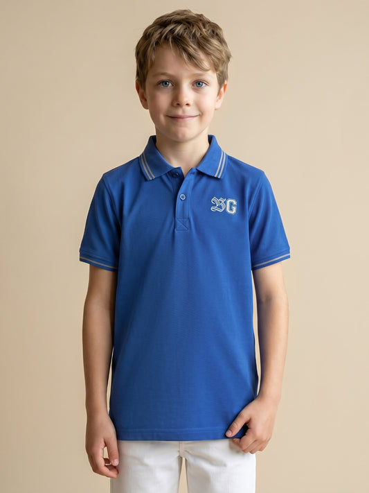 Blue Giraffe Boys Blue Pure Cotton Polo T-Shirt