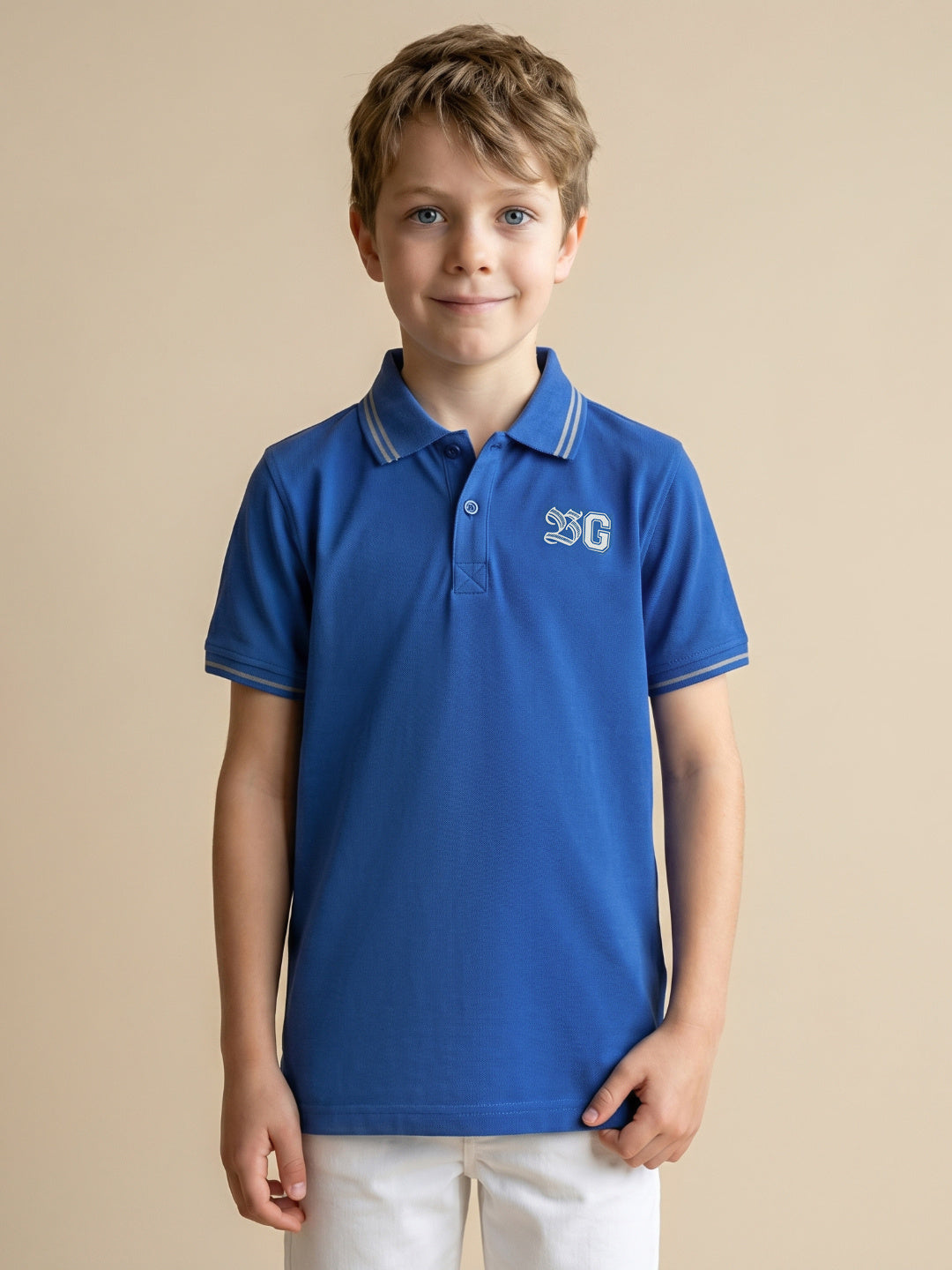 Blue Giraffe Boys Blue Solid Regular Fit Pure Cotton Polo T-Shirt